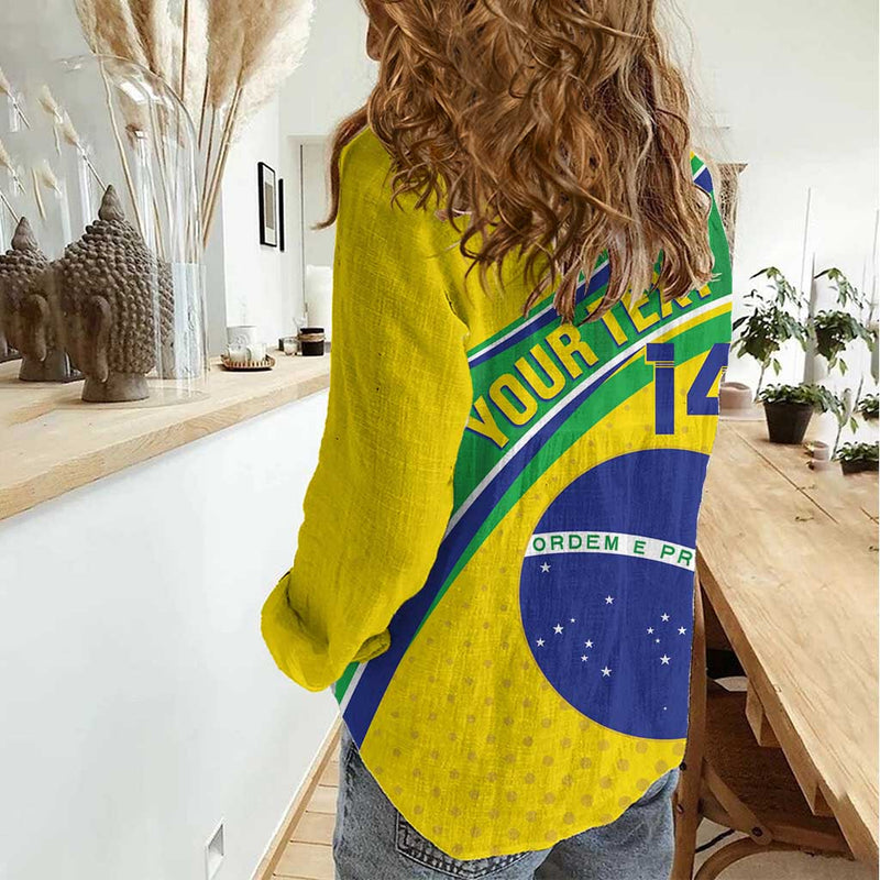Custom Brazil Football Vamos Canarinho Women Casual Shirt