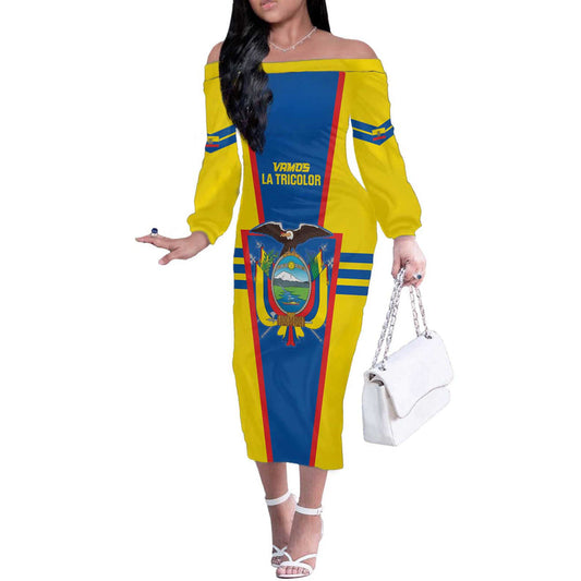 Custom Ecuador Football Vamos La Tricolor Off The Shoulder Long Sleeve Dress