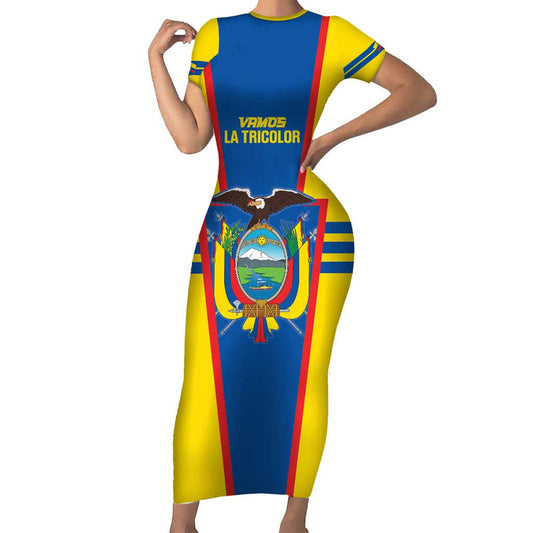 Custom Ecuador Football Vamos La Tricolor Short Sleeve Bodycon Dress