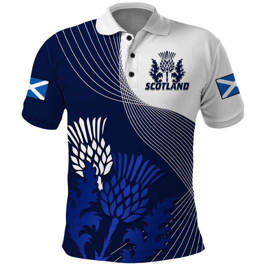 (Custom Text And Number) Scotland Rugby Thistle Unique Go Scottish Blue Version Polo Shirt