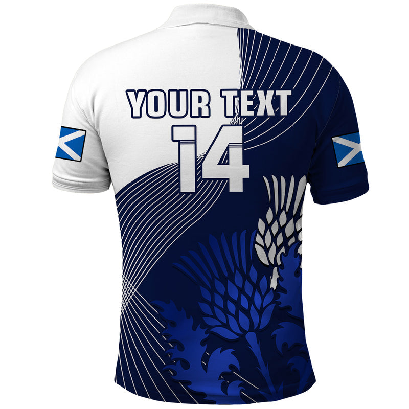 (Custom Text And Number) Scotland Rugby Thistle Unique Go Scottish Blue Version Polo Shirt