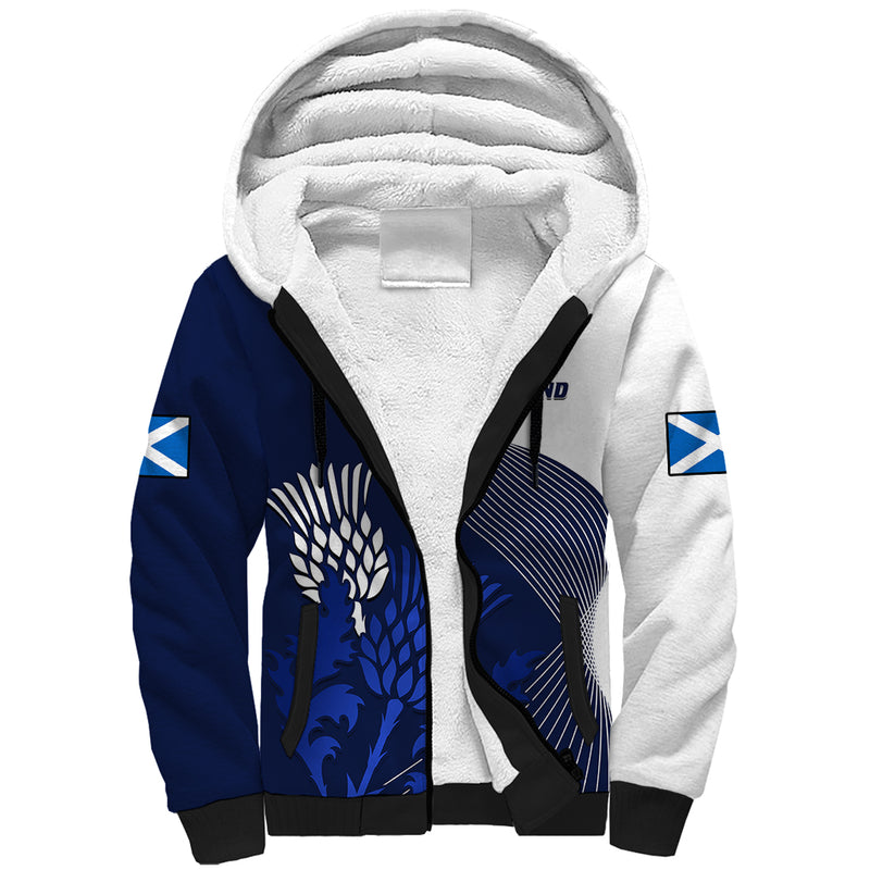 (Custom Text And Number) Scotland Rugby Thistle Unique Go Scottish Blue Version Sherpa Hoodie