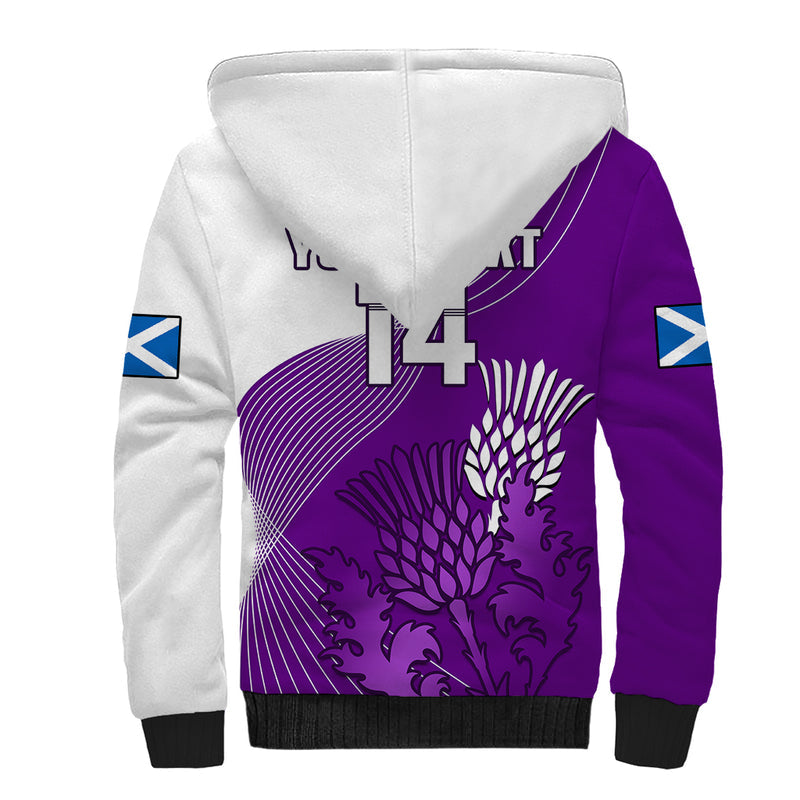 (Custom Text And Number) Scotland Rugby Thistle Unique Go Scottish Purple Version Sherpa Hoodie