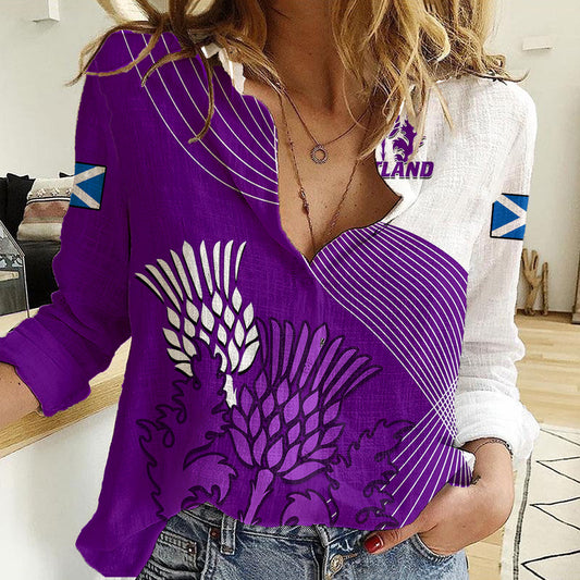 (Custom Text And Number) Scotland Rugby Thistle Unique Go Scottish Purple Version Women Casual Shirt