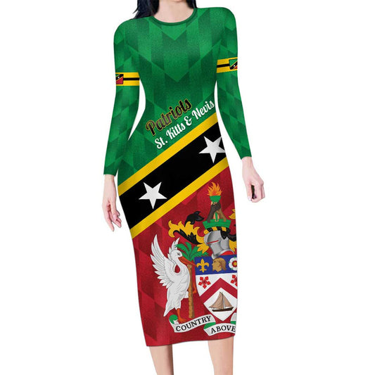 Custom Saint Kitts And Nevis Cricket Go Champions Patriots Long Sleeve Bodycon Dress