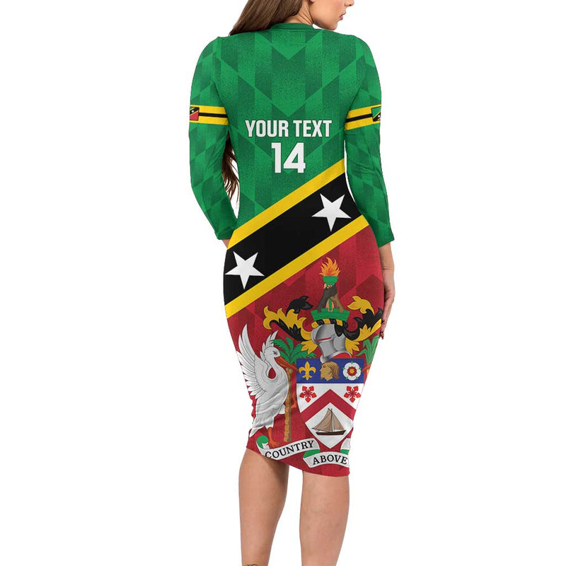 Custom Saint Kitts And Nevis Cricket Go Champions Patriots Long Sleeve Bodycon Dress