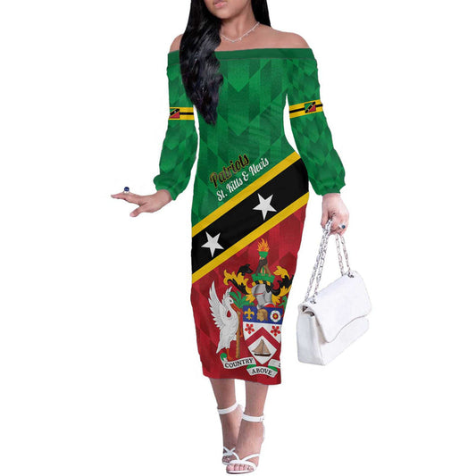 Custom Saint Kitts And Nevis Cricket Go Champions Patriots Off The Shoulder Long Sleeve Dress