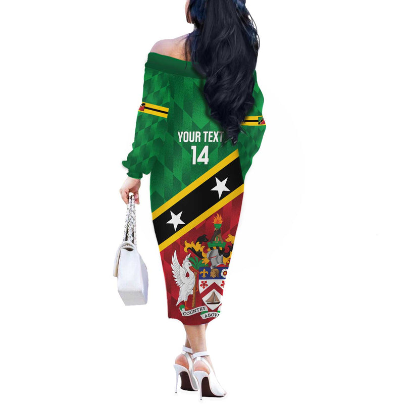 Custom Saint Kitts And Nevis Cricket Go Champions Patriots Off The Shoulder Long Sleeve Dress