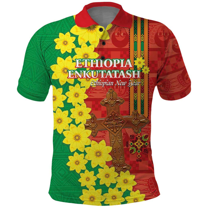Enkutatash Ethiopia Melkam Addis Amet Adey Abeba Flower Polo Shirt