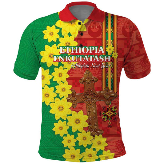 Enkutatash Ethiopia Melkam Addis Amet Adey Abeba Flower Polo Shirt