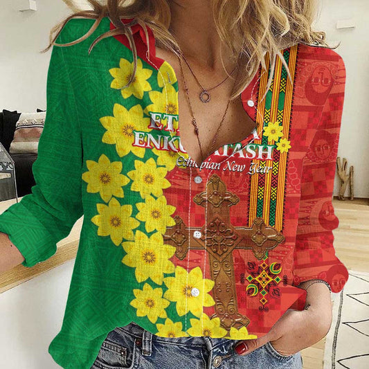 Enkutatash Ethiopia Melkam Addis Amet Adey Abeba Flower Women Casual Shirt