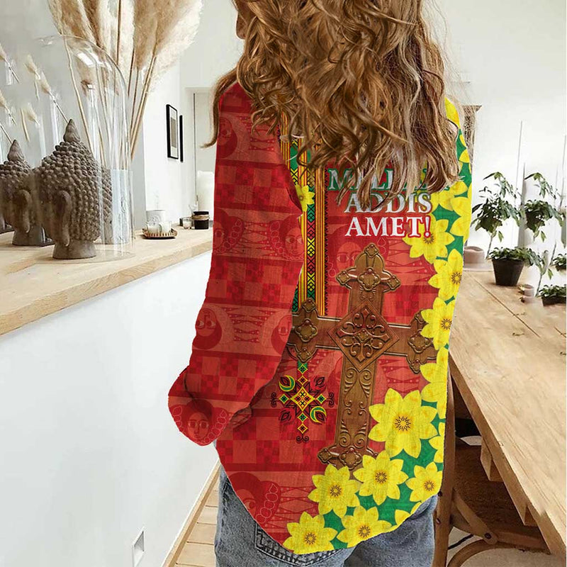 Enkutatash Ethiopia Melkam Addis Amet Adey Abeba Flower Women Casual Shirt
