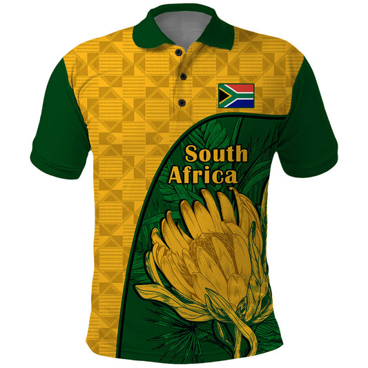 Custom South Africa King Protea With Kente Pattern Polo Shirt