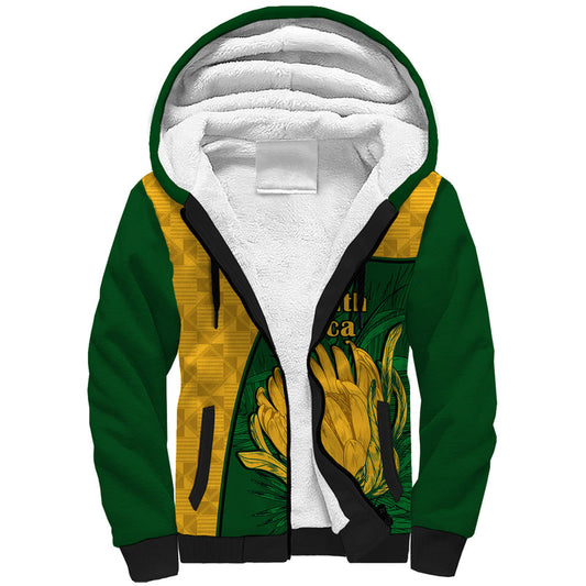 Custom South Africa King Protea With Kente Pattern Sherpa Hoodie