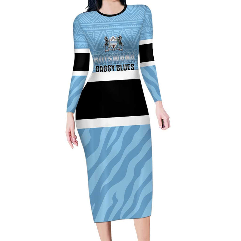 Custom Botswana Cricket Go Baggy Blues Zebra Mascot Long Sleeve Bodycon Dress