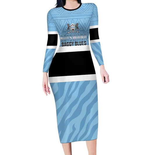 Custom Botswana Cricket Go Baggy Blues Zebra Mascot Long Sleeve Bodycon Dress