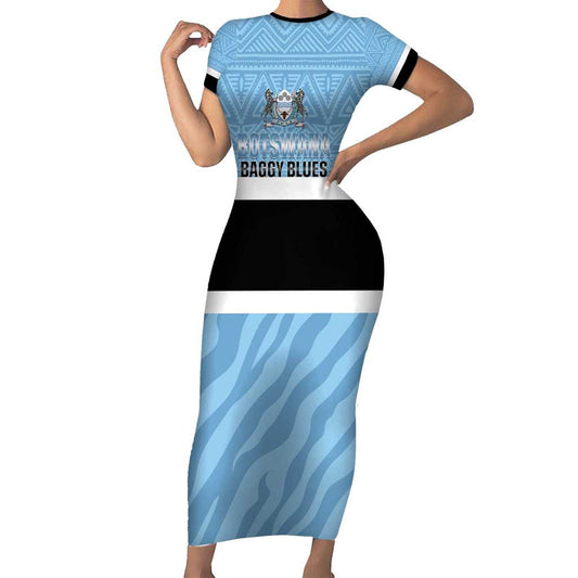 Custom Botswana Cricket Go Baggy Blues Zebra Mascot Short Sleeve Bodycon Dress