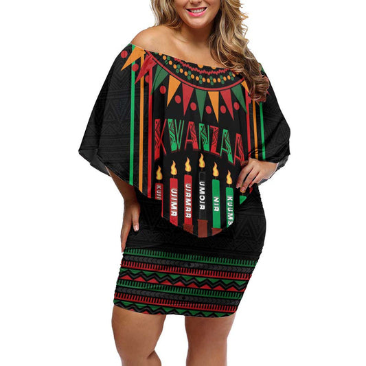 African-american Kwanzaa Kinara Candles African Pattern Off Shoulder Short Dress