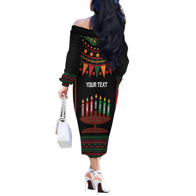 African-american Kwanzaa Kinara Candles African Pattern Off The Shoulder Long Sleeve Dress