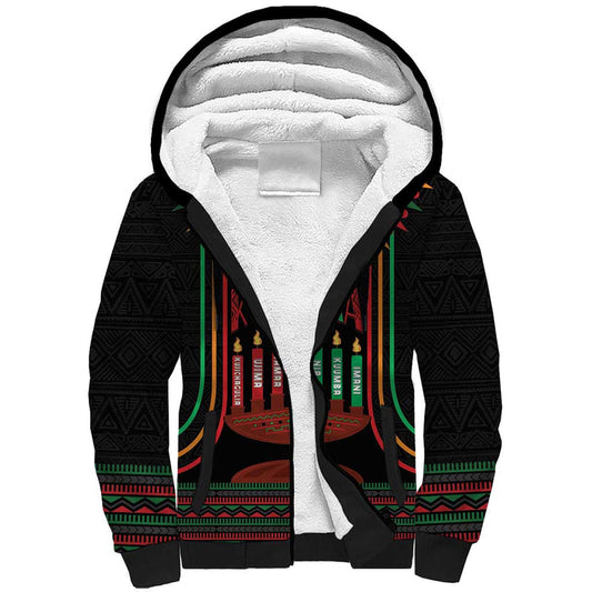African-American Kwanzaa Kinara Candles African Pattern Sherpa Hoodie