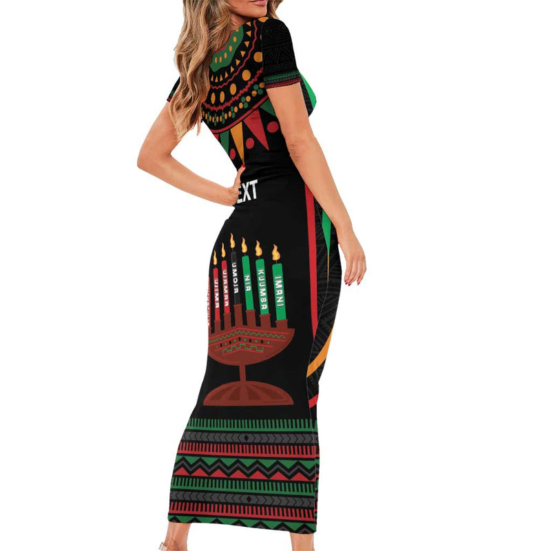 African-american Kwanzaa Kinara Candles African Pattern Short Sleeve Bodycon Dress