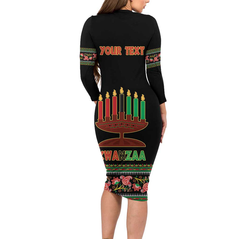 African-american Kwanzaa Dashiki Mix Paisley Pattern Long Sleeve Bodycon Dress