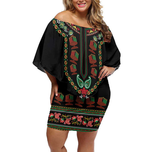 African-american Kwanzaa Dashiki Mix Paisley Pattern Off Shoulder Short Dress
