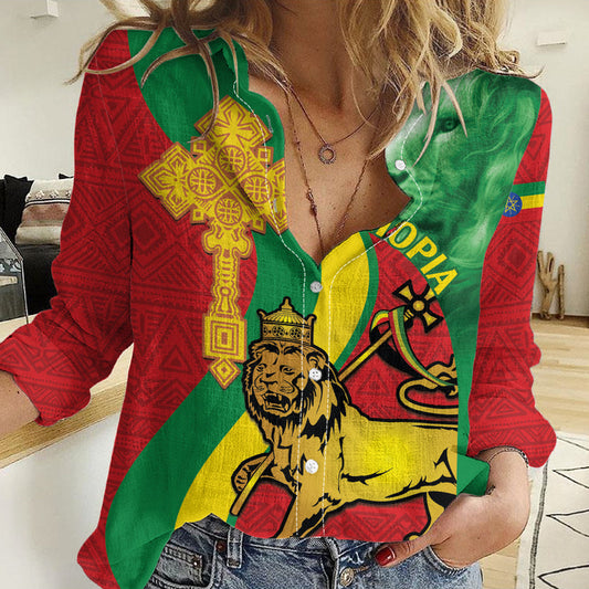 Ethiopia National Day Ethiopia Lion of Judah African Pattern Women Casual Shirt