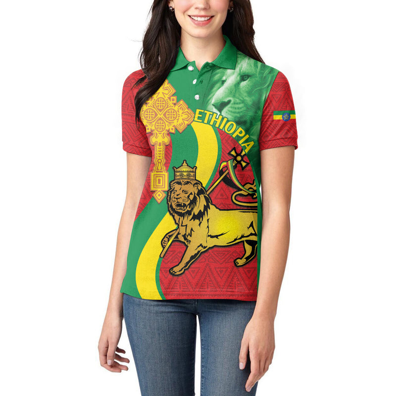Ethiopia National Day Ethiopia Lion of Judah African Pattern Women Polo Shirt