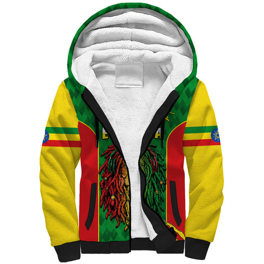 Ethiopia Men&#39;s Dreadlock Rasta Lion Headphones Sherpa Hoodie