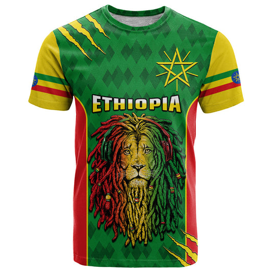 Ethiopia Men&#39;s Dreadlock Rasta Lion Headphones T Shirt