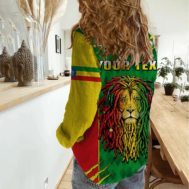 Ethiopia Men&#39;s Dreadlock Rasta Lion Headphones Women Casual Shirt