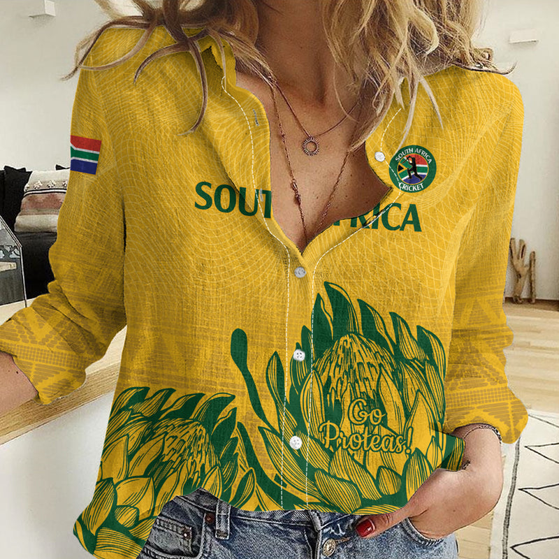 Custom South Africa Cricket 2024 African Pattern Go Proteas Women Casual Shirt
