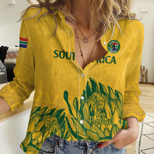 Custom South Africa Cricket 2024 African Pattern Go Proteas Women Casual Shirt