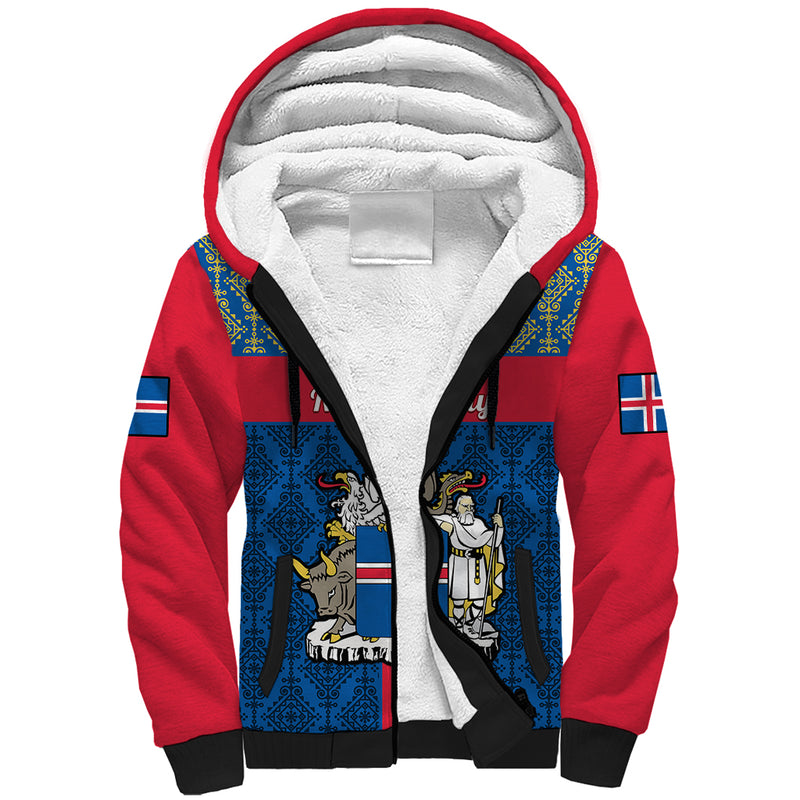 17 June Iceland National Day Icelandic Folk Pattern Sherpa Hoodie