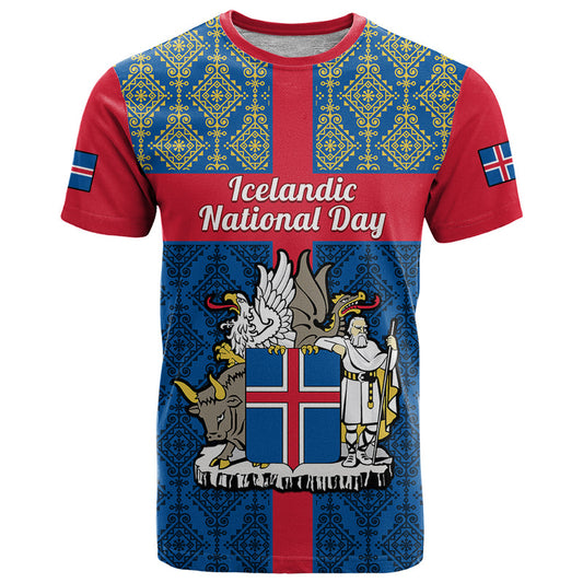 17 June Iceland National Day Icelandic Folk Pattern T Shirt