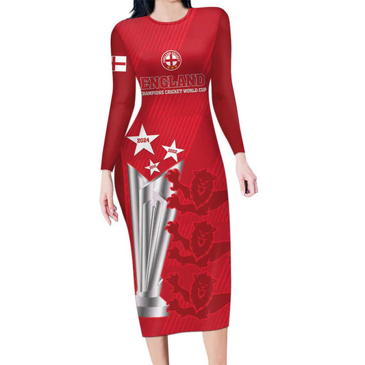 Custom England Cricket 3rd Champions World Cup Proud Long Sleeve Bodycon Dress
