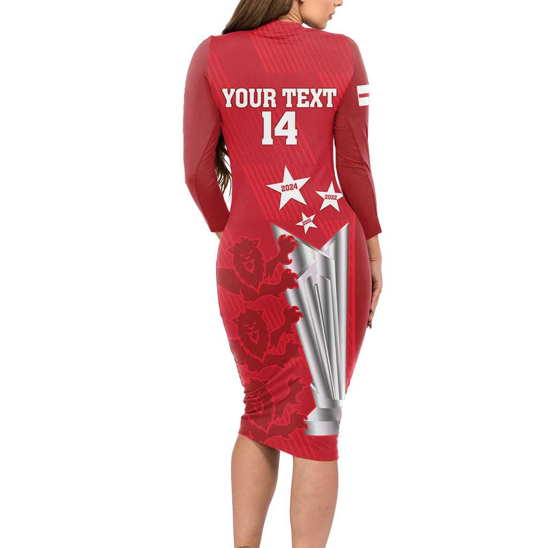 Custom England Cricket 3rd Champions World Cup Proud Long Sleeve Bodycon Dress