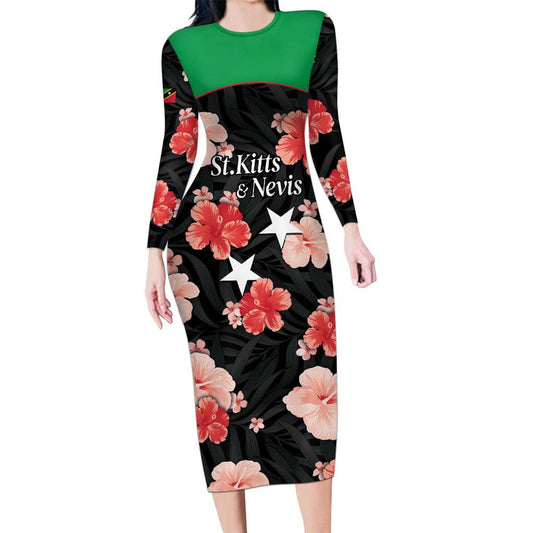 Custom Saint Kitts And Nevis Cricket 2025 Go Patriots Tropical Style Long Sleeve Bodycon Dress