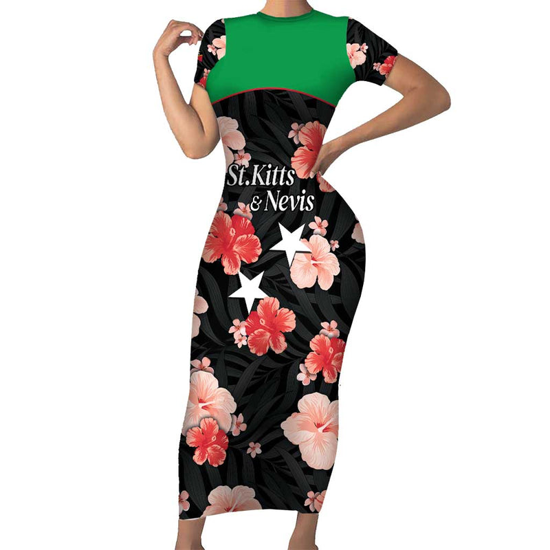 Custom Saint Kitts And Nevis Cricket 2025 Go Patriots Tropical Style Short Sleeve Bodycon Dress