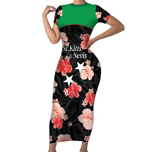 Custom Saint Kitts And Nevis Cricket 2025 Go Patriots Tropical Style Short Sleeve Bodycon Dress