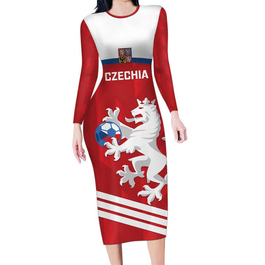 Custom Czech Republic Football Go Czechia - Sporty Style Long Sleeve Bodycon Dress