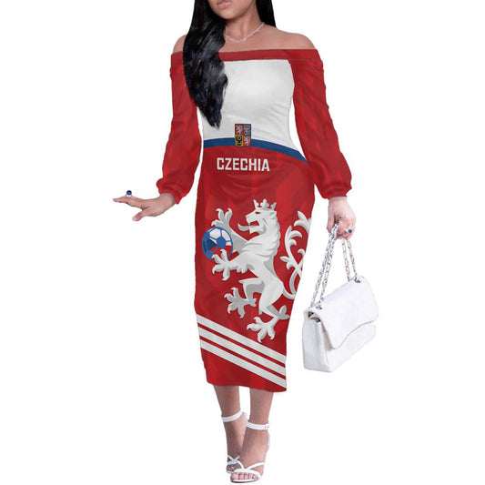 Custom Czech Republic Football Go Czechia - Sporty Style Off The Shoulder Long Sleeve Dress