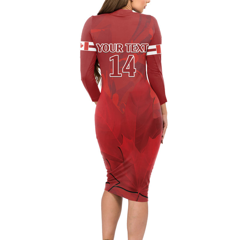 Custom Canada Cricket 2024 Maple Leaf Go Champions Long Sleeve Bodycon Dress