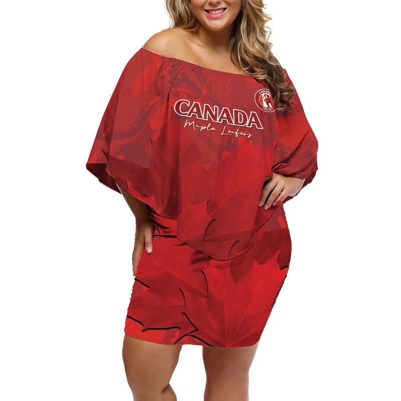 Custom Canada Cricket 2024 Maple Leaf Go Champions Off Shoulder Short Dress