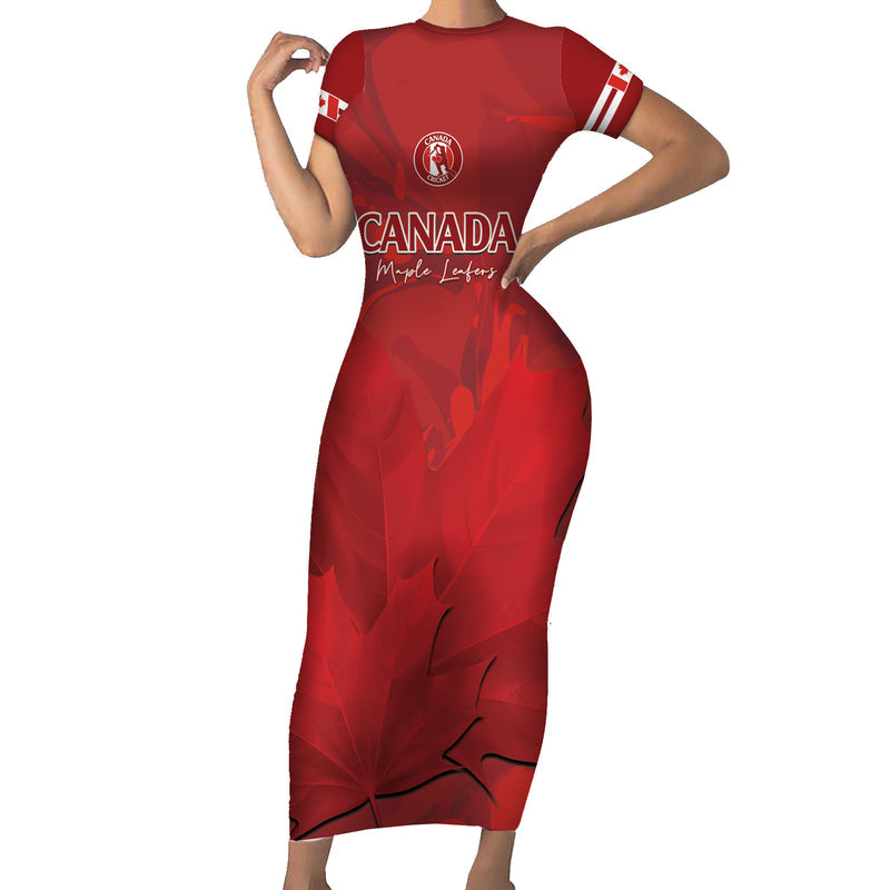 Custom Canada Cricket 2024 Maple Leaf Go Champions Short Sleeve Bodycon Dress