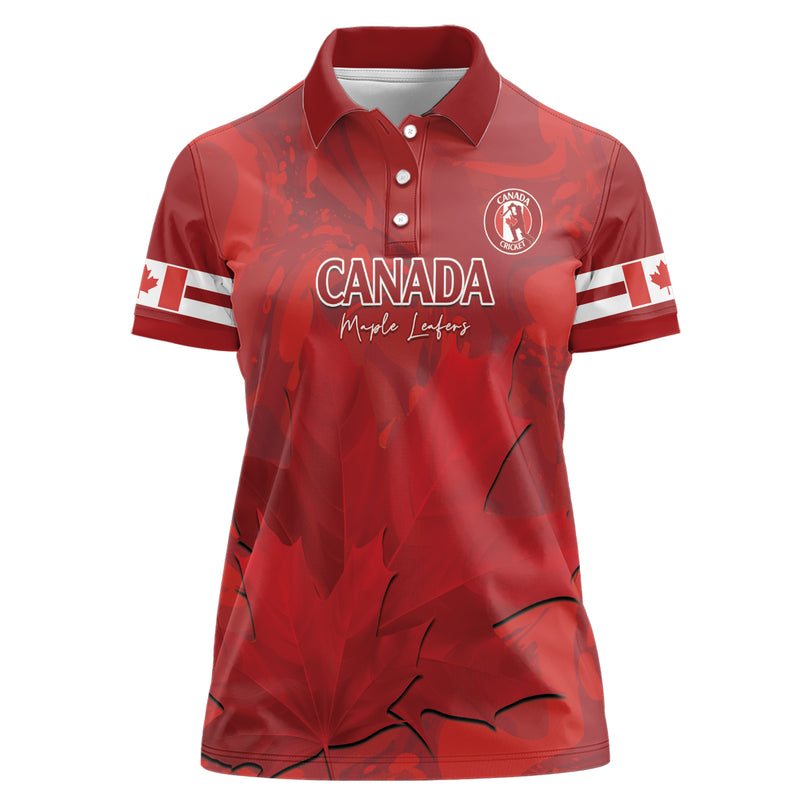 Custom Canada Cricket 2024 Maple Leaf Go Champions Women Polo Shirt