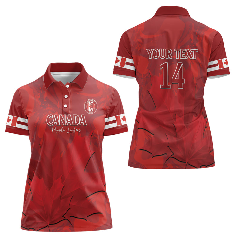 Custom Canada Cricket 2024 Maple Leaf Go Champions Women Polo Shirt