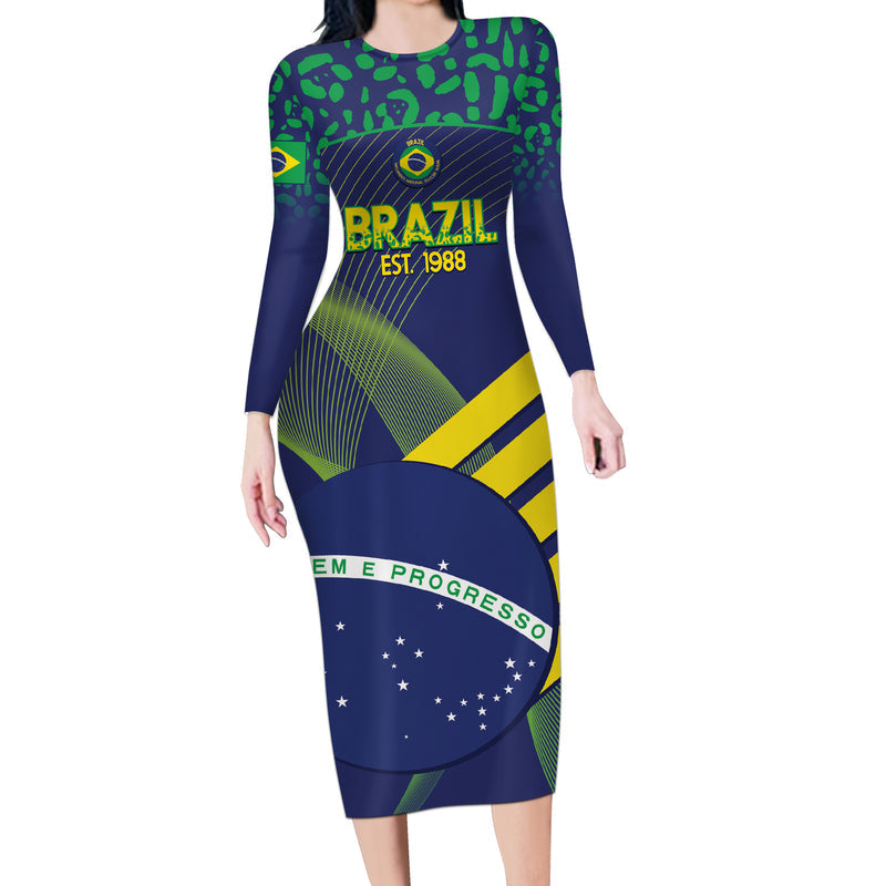 Custom Brazil Football Summer 2024 Go Champions Selecao Long Sleeve Bodycon Dress