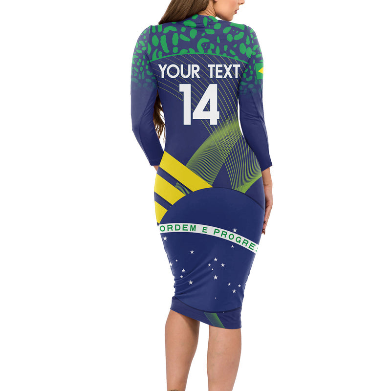 Custom Brazil Football Summer 2024 Go Champions Selecao Long Sleeve Bodycon Dress